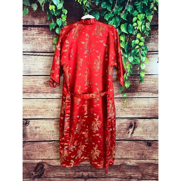 Vintage Kimono Robe 100% Silk Japanese Dragons Red Rainbow XXL PTP 24" - Picture 6 of 12